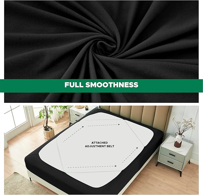 Biscaynebay Decorative Box Spring Cover Full & Full XL Size, Black Luxurious Jersey Knitting Stretchy Wrap Around 4 Sides Bed Skirt for Home/Hotels, Easy Fit Wrinkle Free Machine Washable