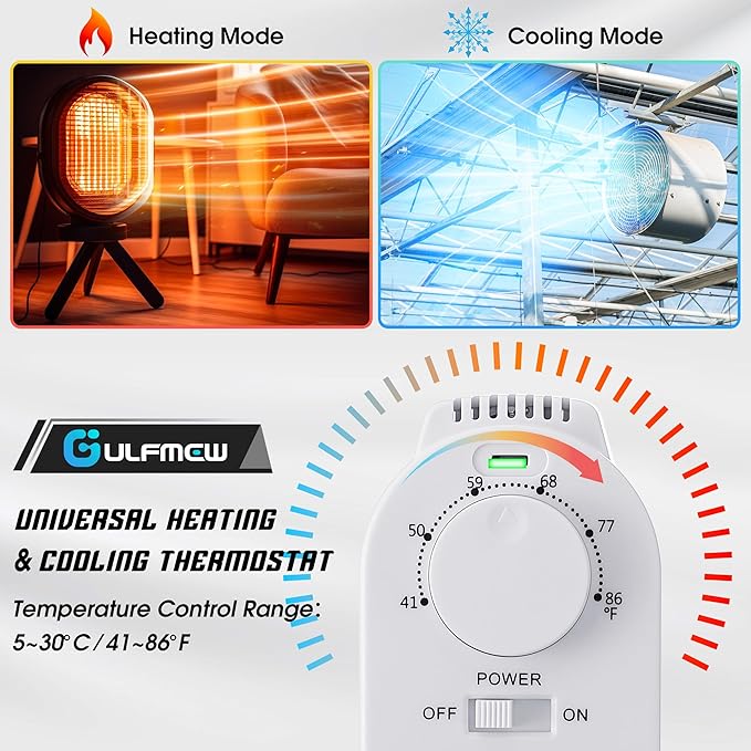 2 Pcs Plug in Thermostat for Heater, Thermostat Plug Outlet with 4.9FT Power Cord, Heating and Cooling Thermostats Outlet with Temperature Probe for Space Heater, Greenhouse Fan (White)
