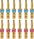 4mm Speaker Banana Plugs (6 Pairs, 12 Pcs),24K Gold Plated Banana Speaker Wire Banana Plugs Connectors for Speaker Wire, Wall Plate, Home Theater, Audio/Video Receiver, Amplifiers and Sound Systems