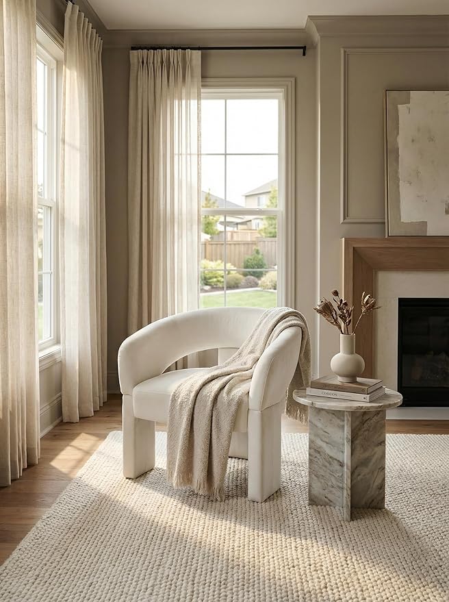 LukeAlon Modern Velvet Accent Chair Barrel Back Armchair, Upholstered Lounge Chair for Living Room, Bedroom, Office, Waiting Rooms, Beige