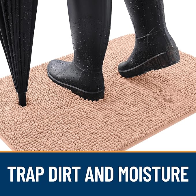 OLANLY Dog Door Mat for Muddy Paws 59x20, Absorbs Moisture and Dirt, Absorbent Non-Slip Washable Doormat, Quick Dry Chenille Mud Mat for Dogs, Entry Indoor Entryway Carpet for Inside Floor, Peach