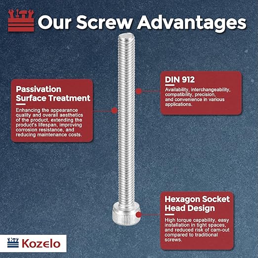 Kozelo 20pcs Socket Head Cap Screws - [M5-0.8 x 55mm] 304 Stainless Steel Allen Socket Drive for Electrical Motor 3D Printing Fan Engine Replacement Use, Silver