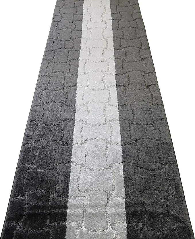 Custom Length Hallway Runner Rug,Slip Resistant,Puzzle Anthracite, 26 Inch X 4 feet, Doormat, Sold and Priced Per Foot