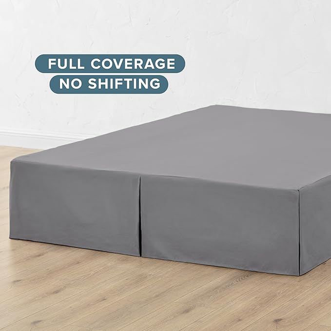 Bare Home Full Bed Skirt - 15-Inch Tailored Drop Easy Fit - Bed Skirt for Beds - Center & Corner Pleats (Full, Grey)