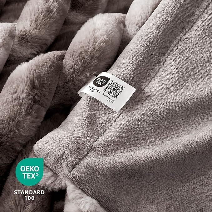 Cozy Bliss Faux Fur Throw Blanket for Couch, Cozy Warm Plush Striped Blanket for Sofa Bedroom Living Room, 90 * 90 Inches Tie-dye Grey