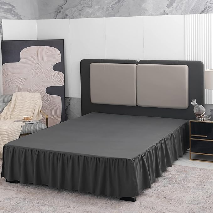 Black Bed Skirt King Size Ruffled Bed Skirt with Split Corners, King Bed Skirt 16 Inch Drop, King Size Bed Skirt Black for Ruffled Bed Skirt with Split Corners, Bed Skirts King Size