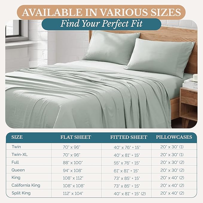 Casa Platino Twin Size Sheets Set – Pre-Washed Bedding, Ultra Soft & Cozy, 3 Piece Set, Fade-Resistant Sheet Set Twin, Brushed Durable Microfiber Sheets with Deep Pockets – Mineral
