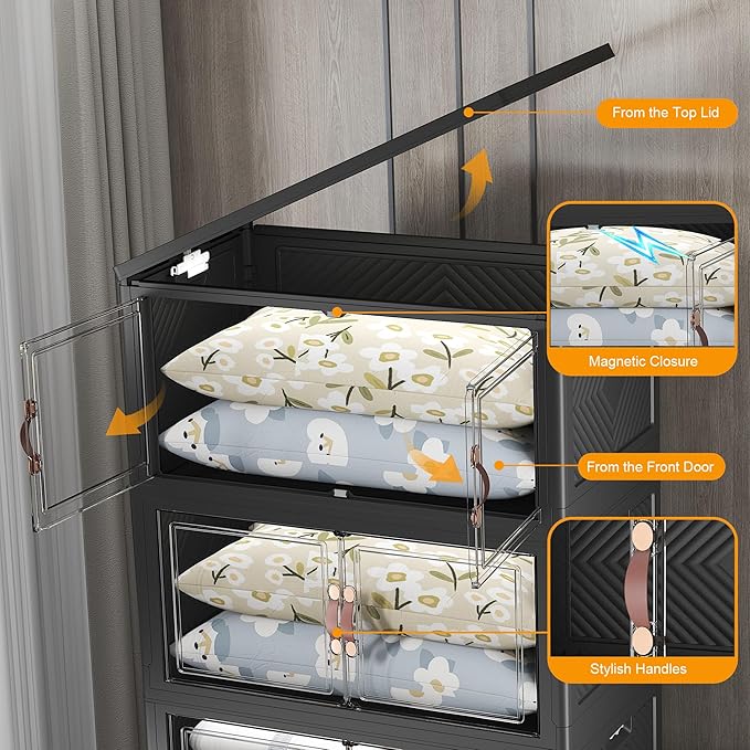 Extra Large Stackable Storage Bins with Lids & Wheels & Door, 640QT-160QT/40GAL*4Pack Foldable Collapsible Closet Organizers, Plastic containers drawers for bedroom Dorm