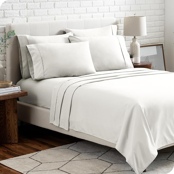 Bare Home Hotel Luxury Queen Sheet Set, Extra Soft - 6 Piece Set - Deep Pockets - Easy Fit - Cooling & Breathable - Wrinkle, Fade, Stain Resistant - Includes 4 Pillowcases (Queen, Cream)