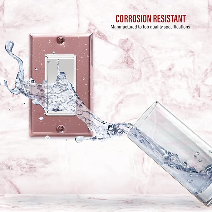 ENERLITES Decorator Switch Metal Wall Plate, Stainless Steel Outlet Cover, Corrosion Resistant, Standard Size 1-Gang 4.50" x 2.76", Stainless Steel 201, 7731-PRG, Polished Rose Gold