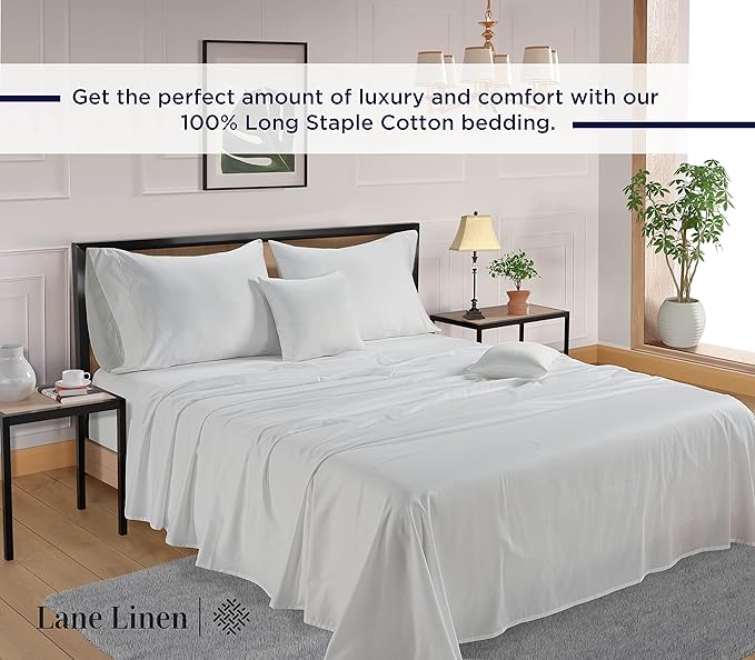 LANE LINEN Queen Sheet Set - 600 Thread Count Premium Soft Long Staple 100% Cotton Sheets, Hotel Luxury Sateen Silky Finish, Snug Fit 15" Deep Pocket, Low Pill, Machine Washable - White Sheets