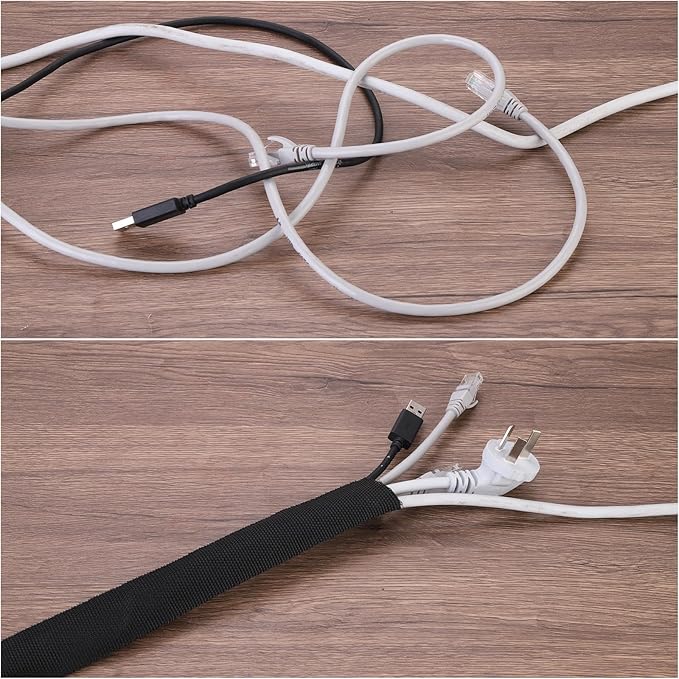 MECCANIXITY Braided Cable Sleeves Heat Shrinkable Fabric Sleeving, 1 1/4" 10ft Black 2:1 Ratio Heat Shrinkable Cord Protector for Harness Cable, Network Cable Protection, Cable Management