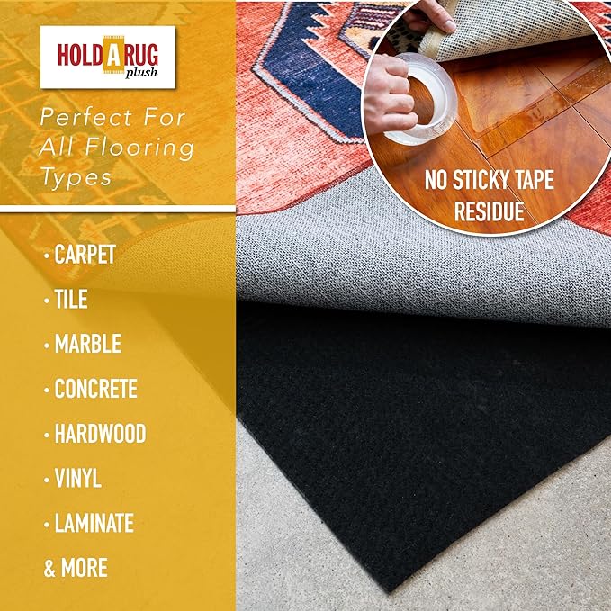 Hold-a-Rug Plush 8' x 10' Nonskid, Nonslip Rug Pad, Reversible Gripper, ¼ Thick, Safe for All Floors and Carpet, Keep Area Rugs Secure