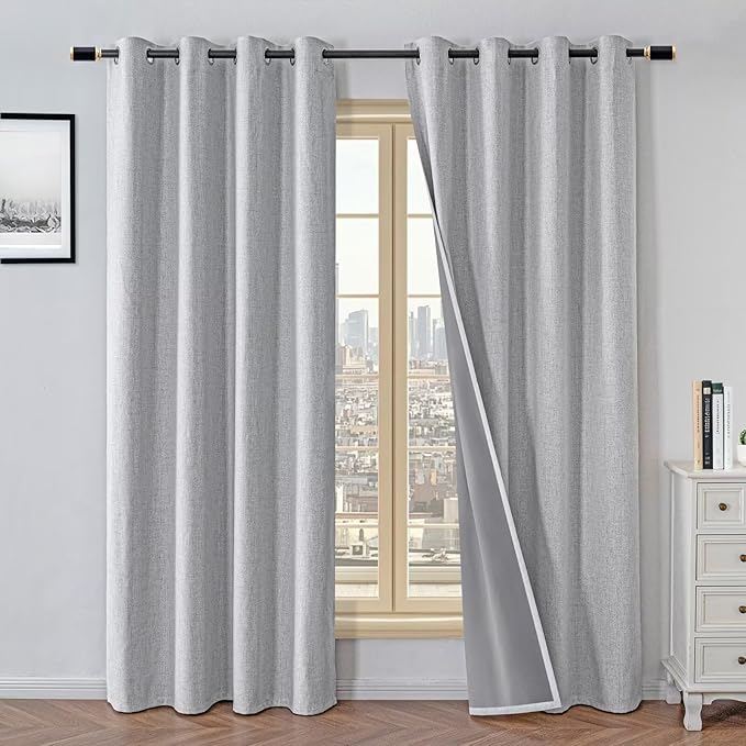 100% Blackout Curtains 72 Inch Length 2 Panels Set, Black Out Curtains for Living Room, Off-White Thermal Insulated Grommet Drapes Bedroom Luxury Decor Privacy(52W × 72L inch, Off-White)