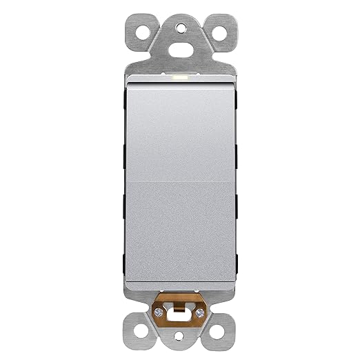 LIDER Minimalist Design Matte Finish Lighted Decorator Switch, Frameless Paddle Light Switch with Locator Light, Grounding Screw, 15A 125V, UL Listed, LS15-1P-SV, Silver