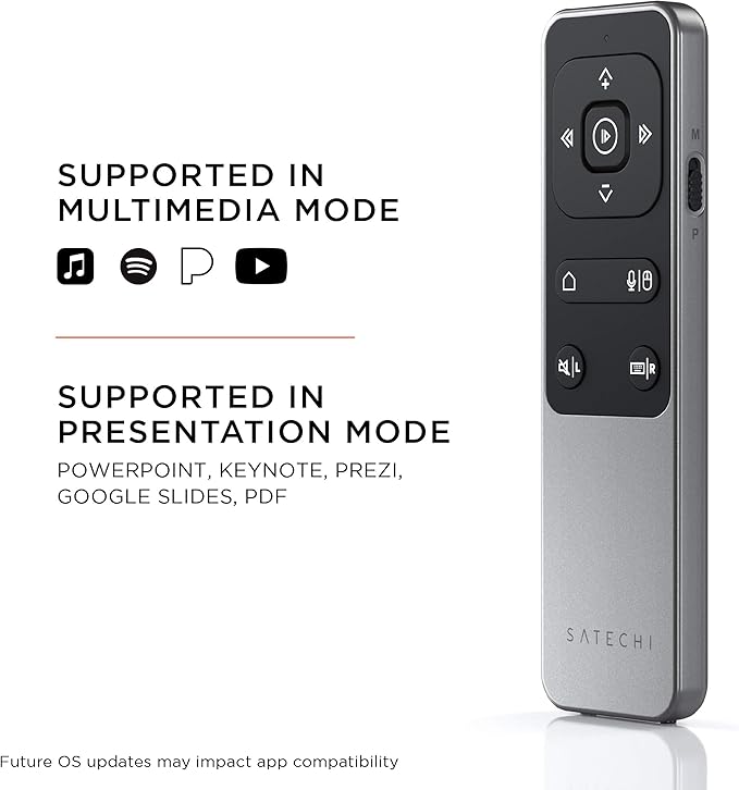 Satechi Bluetooth Remote Control, R2 Multimedia Remote Control in Presentation & Media Mode, for MacBook Air/Pro M5/M4, iPad Air/Pro M5/M4/M3, Not Compatible with Windows 10/11