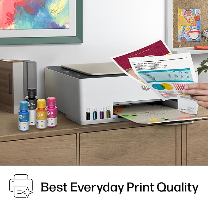 HP Smart Tank 5000 Wireless All-in-One Ink Tank Printer, Scanner, Copier with 2 Years of Ink Included, Best-for-Home, Cartridge-Free, Refillable, AI-Enabled (5D1B6A)