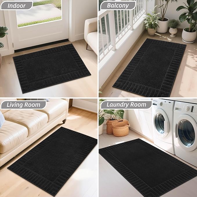 BEQHAUSE Door-Mat-Non-Slip Dirt Trapper Door Mats Low-Profile Front Door Mat Absorbent Floor Mats for Entryway Washable Mud Resistant Home Entrance Doormat,Black,24"x36"