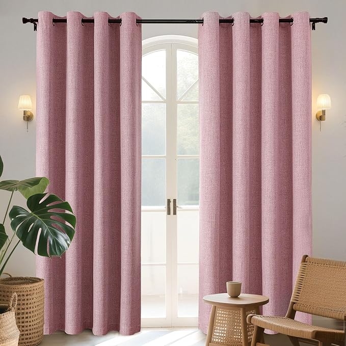Joydeco Blackout Curtains 120 Inches Long 2 Panels Burg, Room Darkening Curtains for Bedroom, 100% Black Out Textured Thermal Drapes Privacy Protection 2 Panels Set(W52 x L120 Inch, Pink)