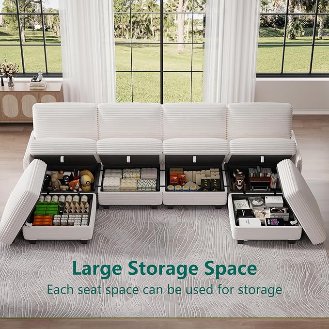Modular Sectional Sofa with Adjustable Backrest,Large Convertible L/U-Shaped Sleeper Couch for Living Room,Cloud Sofa Bed Modern Reversible Design,White