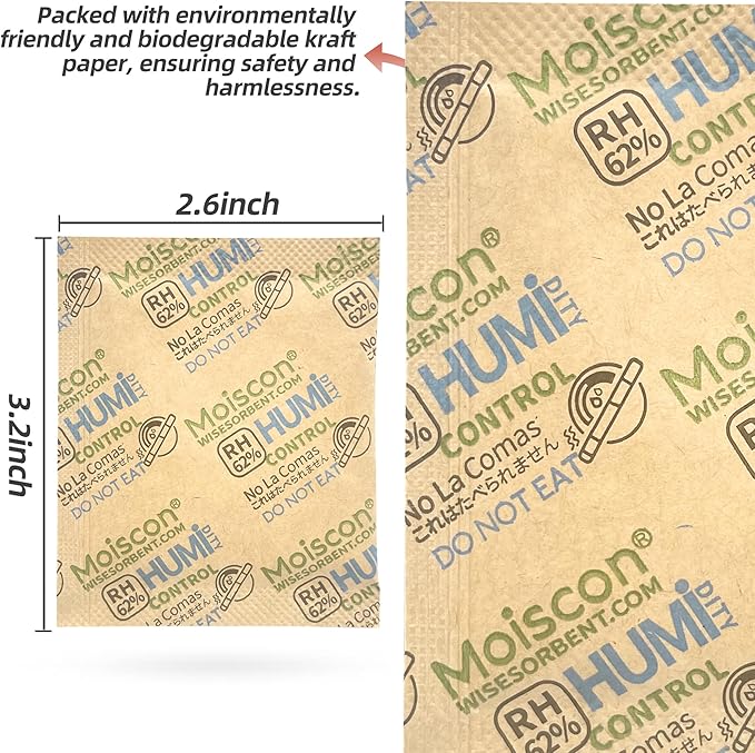 Wisesorb 62% Size 8 Two-Way Humidity Control Packs, 105 Pack 8 Gram for Storing 1 oz, Moisture Control Packets Individually Wrapped