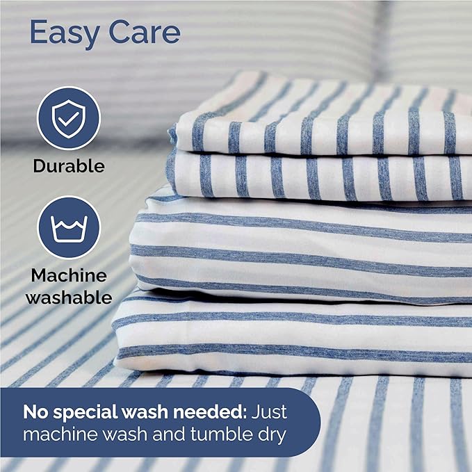 Twin XL 4 Piece Sheet Set - Cooling, Comfy & Breathable - Hotel Luxury Bedding Includes Fitted Sheet for Women, Men, Kids & Teens - 1 Flat, 1 Fitted Sheet, 2 Pillowcases w/Deep Pockets - Blue Stripes