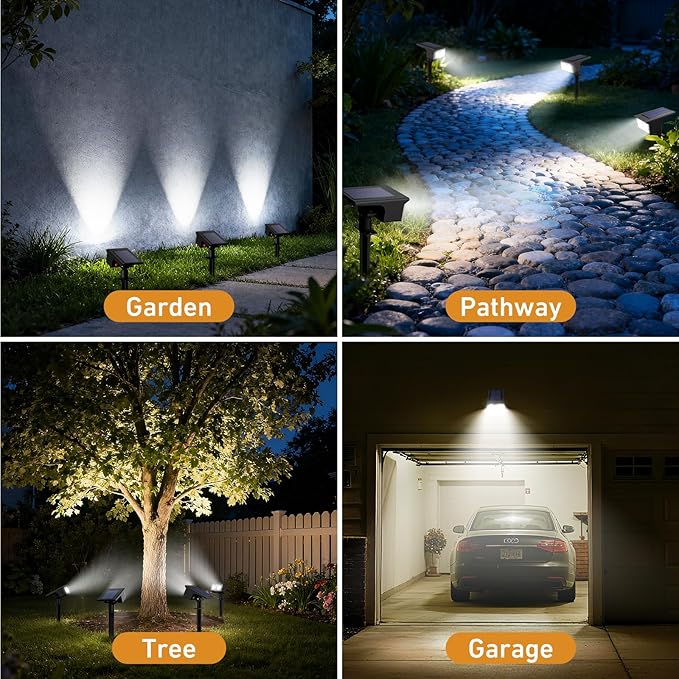 btfarm Solar Spot Lights Outdoor Waterproof, 2 Pack/3 Modes Motion Sensor Lights, Solar Powered Spotlights 2-in-1 Auto On/Off for Outside Pathway Yard Garden Landscape Lighting, Cool White