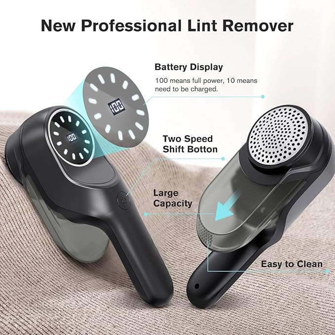 Fabric Shaver, Lint Remover, Lint Shaver with 2 Speeds 3 Replaceable Blades, Sweater Shaver, Clothes Shaver, Fabric Pilling Remover, Fabric Shaver for Furniture, Electric Lint Remover for Clothes