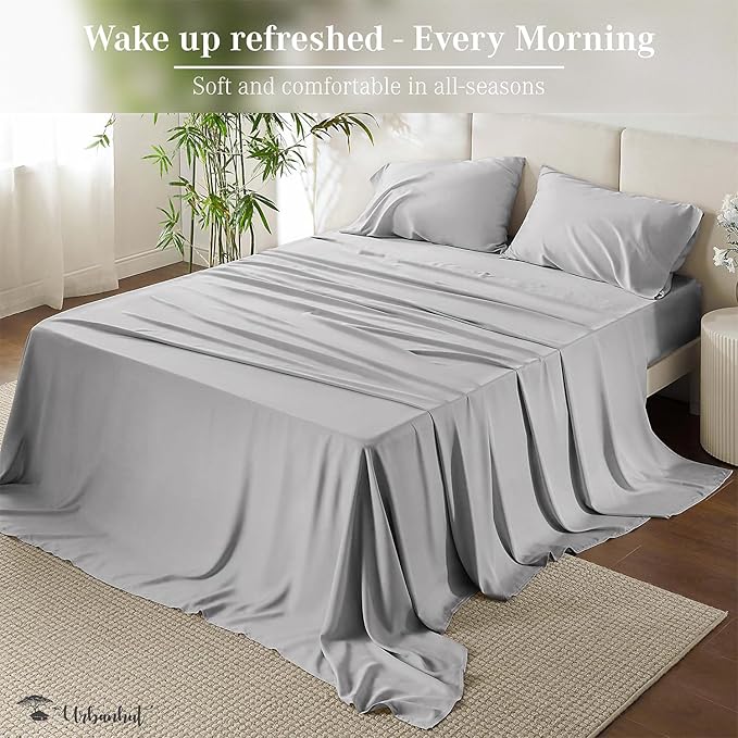 URBANHUT 800 Thread Count 100% Cotton Full Size Sheets, Luxury 4 Piece Full Bedsheets, Hotel Sheets Sateen Finish - Better Than Egyptian, 16" Elasticized Deep Pocket - Silver Grey