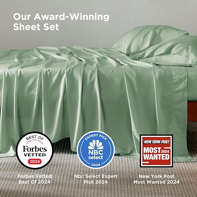 Bedsure California King Sheet Sets, Cooling Sheets, Rayon Derived from Bamboo, Breathable & Soft, Deep Pocket Up to 16 Inches, Hotel Luxury Silky Bedding for Hot Sleepers, Sage Green