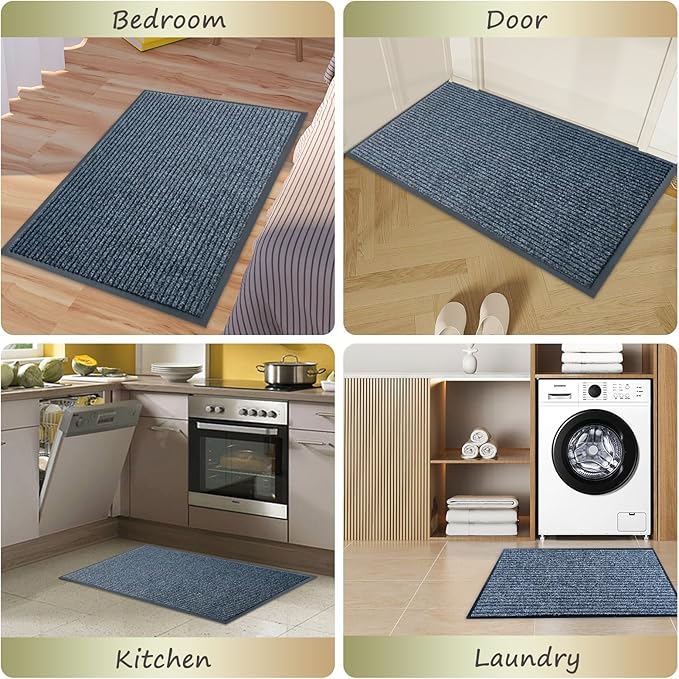 Front Door Mat,3'x5'Indoor Outdoor Door Mat,Heavy Duty Durable Welcome,Commercial Floor Mats Inside Outside Entrance, Waterproof All-Season, All-Weather Non Slip Backing Doormat for Entryway,Dark Gray