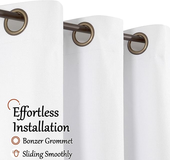 White Blackout Curtains for Living Room 90 Inch Length 2 Panels Set, Thermal Insulated Black Out Privacy Soundproof Grommet Farmhouse Linen Window Curtains for Bedroom Darkening, Each 52”Wide