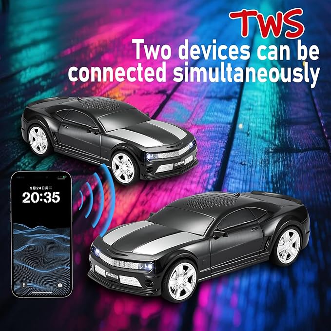 WSTER WS-592 Supercar Design Bluetooth Replica Speaker – Portable Car Model Wireless Speaker with TWS Stereo, FM Radio, LED Party Lights, USB/TF Playback, Hands-Free Calling, Microphone(Black)