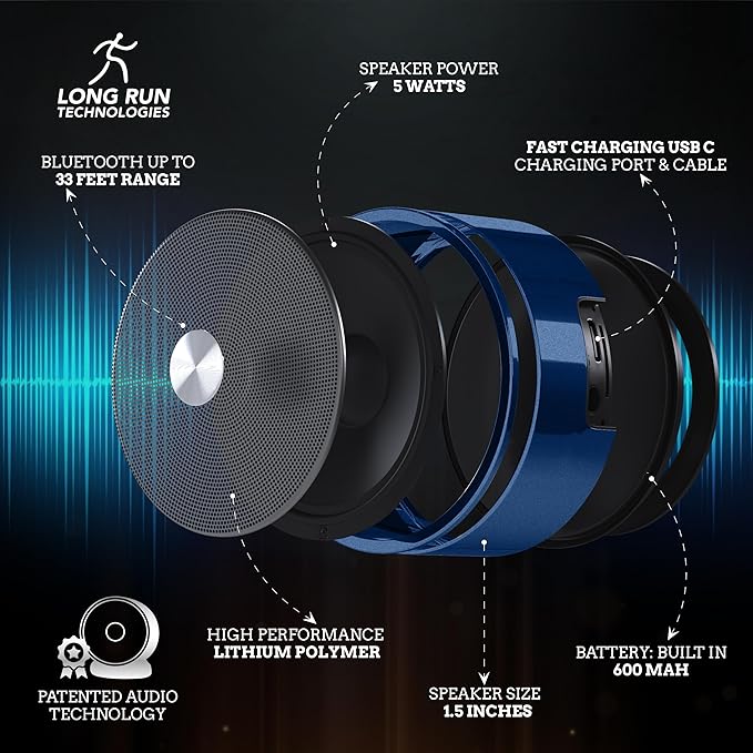 Long Run Technologies Paired Bluetooth Speakers - Surround Sound Stereo Pairing Linkable for Home TV Car