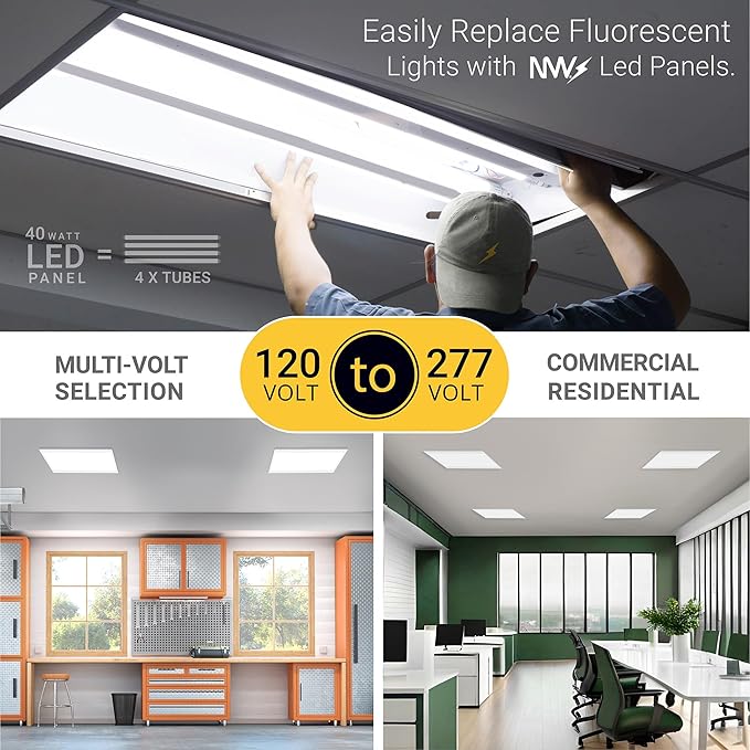 NUWATT 40 Pack 2x2 LED Flat Panel Lighting, Drop Ceiling Light Wattage Selectable 40W/30W/20W, 5CCT 3000K/3500K/4000K/5000K/6500 Suspended Ceiling LED Lights, 4400LM, Dimmable 0-10V, 120-277V, ETL