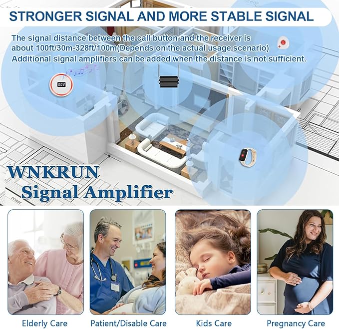 Wireless Caregiver Pager Call Button Emergency Calling System 328 Feet 1 Call Button/1 Watch Button/1 Receiver Nurse Alert System for Elderly Patient Disabled (1 Beige H1+1 3DB+M2)