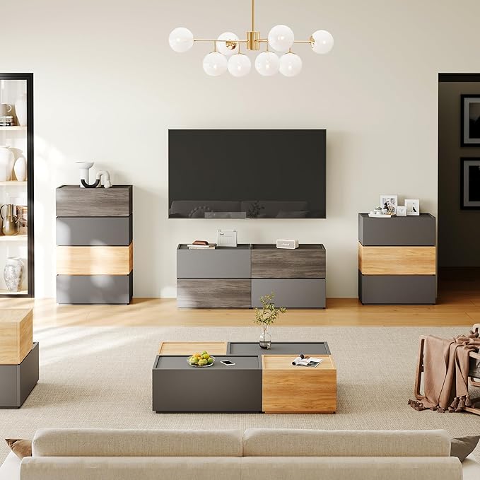 Modern Nightstand Stackable Storage Drawers, Modular Bedroom Furniture Set - Storage Cabinet, Bedside Table, Sofa End Table for Bedroom Living Room Hallway Entryway Walnut Large
