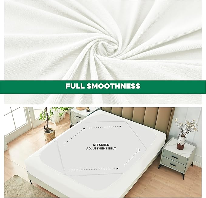 Biscaynebay Decorative Box Spring Cover Queen Size, Ivory Luxurious Jersey Knitting Stretchy Wrap Around 4 Sides Bed Skirt for Home/Hotels, Easy Fit Wrinkle Free Machine Washable