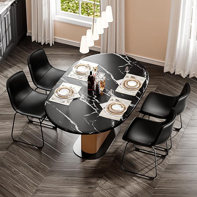 Dining Chairs Set of 4, 18 Inch Faux Leather Kitchen Dining Chairs with Back, Modern Armless Dining Room Chair with Metal Legs for Home Bistro Coffee Shops (Black)