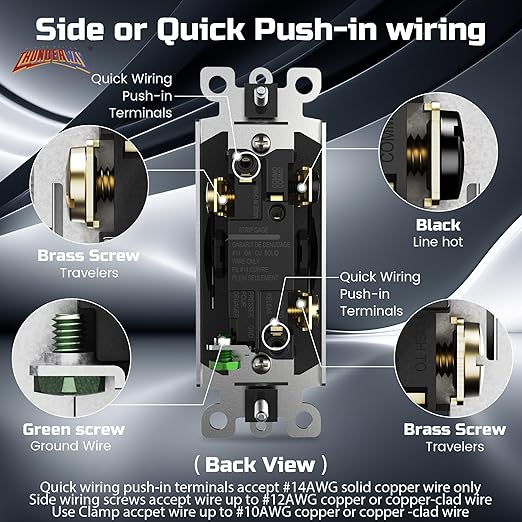 ThunderWay Matte Black 3 Way Decorative Light Switch with Plate, 15 A 120/277 V Rocker Paddle Wall Switch Replacement, Self-Grounding, Residential Grade, Wall Plate, UL Listed (10 Pack)