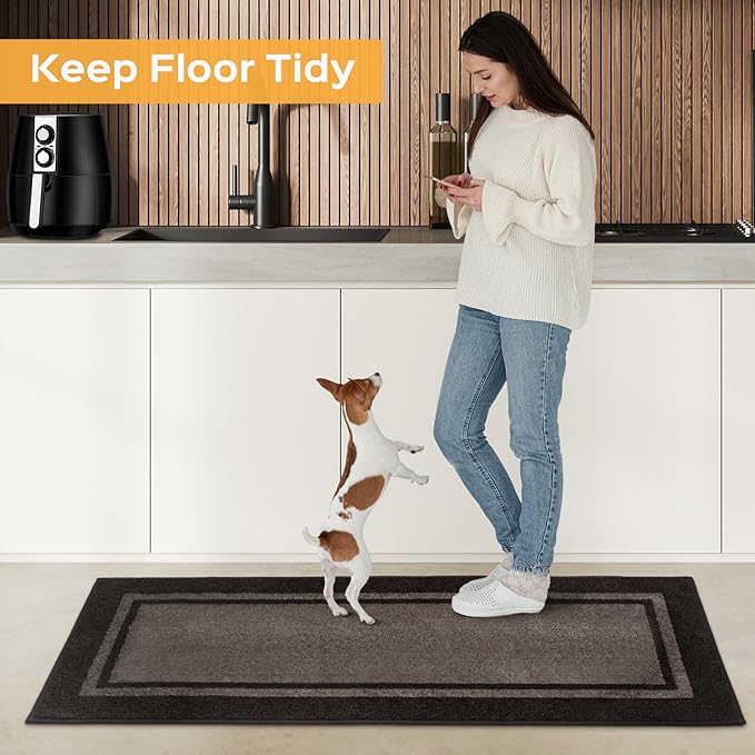 Kitchen Rugs 24" x 36", Non-Slip Machine Washable Kitchen Runner Rugs Floor Mats, Absorbent Comfort Standing Mats for Kitchen, Sink, Laundry and Hallway, Grayish Brown & Coffee
