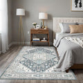 3x5 Vintage Washable Area Rug for Living Room,Low Pile Non Slip Carpet Non-Shedding Small Area Rug Soft Indoor Stain Resistant Rug Boho Print Mat for Bedroom Dining Room Blue Beige Multi