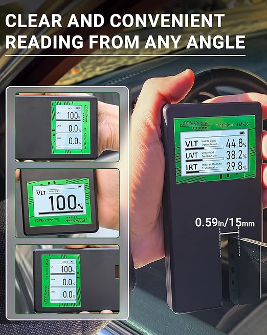 Digital Car Window Tint Meter TM-28 – Side Window Tint Tester for Light Transmission, UV/IR Rejection, Auto Calibration, Display Rotation