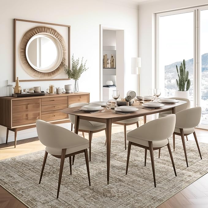 Area Rug 10x12 Vintage Washable Living Room Large Carpet Non Slip Bedroom Indoor Office Dining Room Low Pile Thin Rug Brown