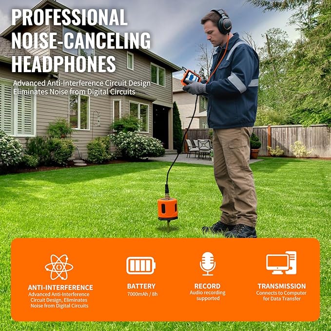 PQWT Underground Water Leak Detectors for Home and Outdoor PQ125C Wall Pipe Water Leakage Detection with Touchscreen Earphone and Carrying Case Multi Sensor Acoustic Pipeline Sound Intensifier