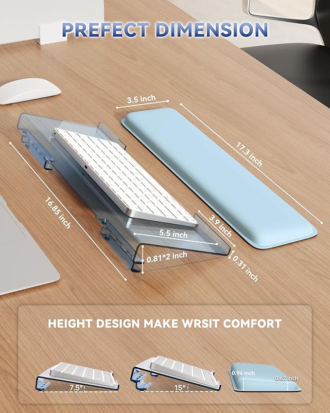 Laborio Computer Keyboard Stand for Desktop, Ergonomic Keyboard Wrist Rest 2-Level Height Adjustment, Non-Slip Key Board Riser Pad for Office, Gaming, and Home Desks
