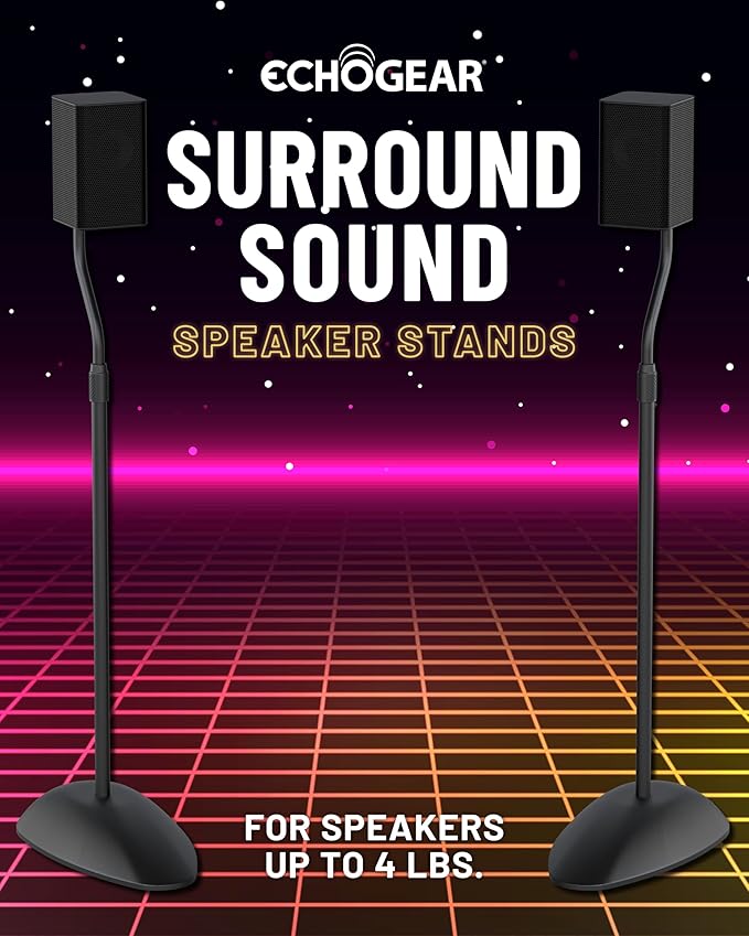 ECHOGEAR Universal Speaker Stands - Height Adjustable with Universal Compatibility - Works with Vizio, Klipsch, Bose & More - Includes Built-in Cable Management - Great for Rear Surround Sound - Pair