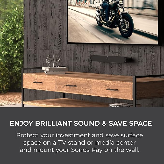 HumanCentric Wall Mount Compatible with Sonos Ray Sound Bar (Black), Mount on Wall Under TV, Floating Style, Hidden Design, Hardware Included