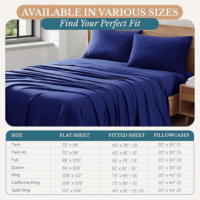 Casa Platino California King Size Bedding Set - Pre-Washed, Ultra Soft Bed Sheets Set - Brushed Microfiber Fade Resistant California King Size Bed Set with Deep Pockets - Navy