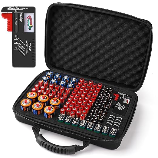 Arkeiliy Battery Organizer, Battery Organizer Storage Case with Tester BT-168, Waterproof Battery Holder Box Holds, Battery Case Organizer 145+ AA AAA C D 9V Batteries (Batteries are Not Included)